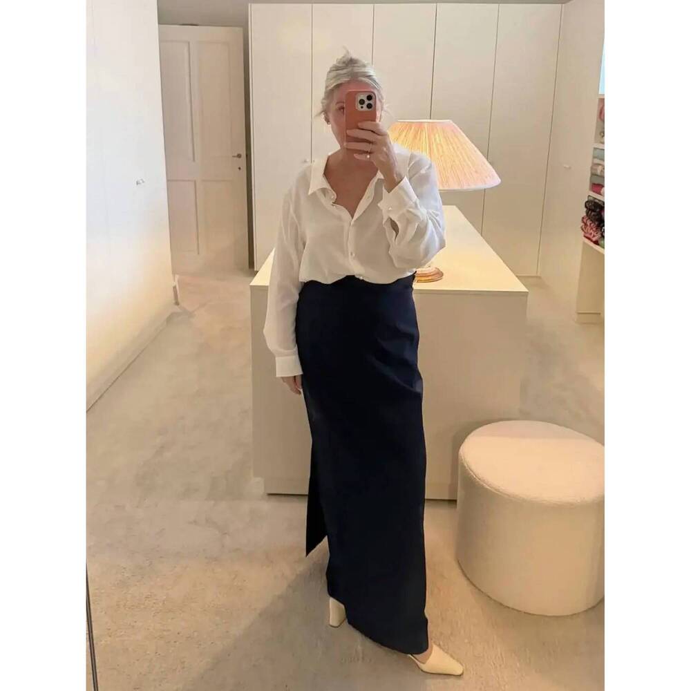 NEW BERNADETTE march maxi skirt in deep navy taffeta